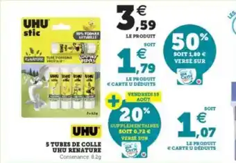 Hyper U 5 tubes de colle uhu renature uhu offre