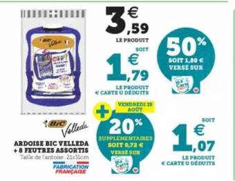 Hyper U Ardoise bic velleda + 8 feutres assortis offre