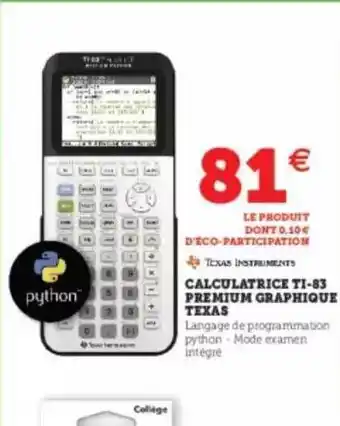 Hyper U Calculatrice ti-83 premium graphique texas offre
