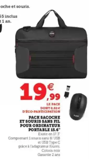 Super U Pack sacoche et souris sans fil pour ordinateur portable 15,6 offre