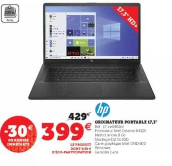 Super U Ordinateur portable 17,3 offre