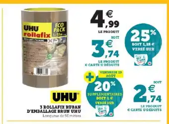 Super U 3 Rollafix Ruban D'Emballage Brun Uhu offre