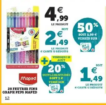 Super U 20 Feutres Fins Graph peps maped offre