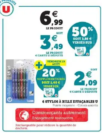 6 Stylos A Bille Effaçables U