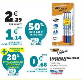 Super U 8 Feutres Effaçables Bic Velleda offre