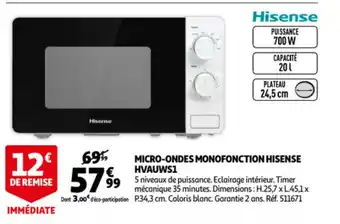 Auchan Micro-Ondes Monofontion Hisense Hvauws1 offre