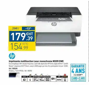 Hp imprimante multifonction laser monochrome m209dwe
