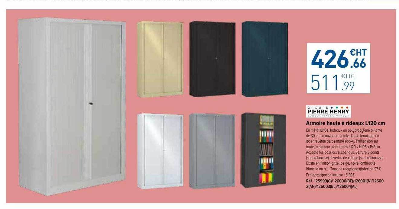 Promo Armoire haute à rideaux l 120 cm groupe pierre henry chez Top Office