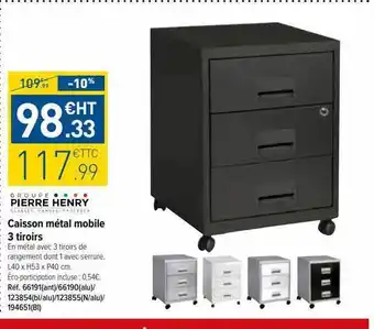 Top Office Caisson métal mobile 3 tiroirs groupe pierre henry offre