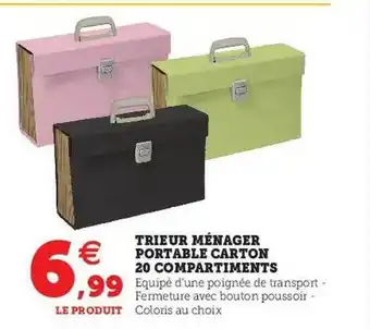 Hyper U Trieur ménager portable carton 20 compartiments offre