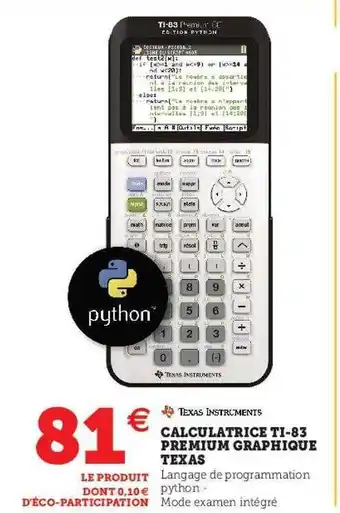 Hyper U Calculatrice ti-83 premium graphique texax offre
