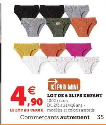 Hyper U Lot de 6 slips enfant offre