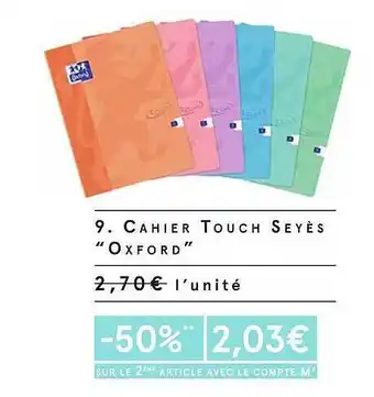 Monoprix Cahier touch seyès oxford offre