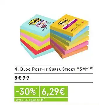Monoprix Bloc post-it super sticky 3m offre