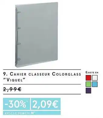 Monoprix Cahier classeur colorglass viquel offre