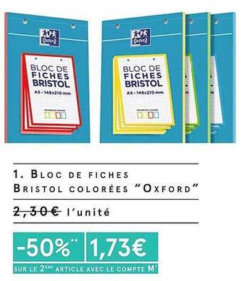 Monoprix Bloc de fiches bristol colorées oxford offre