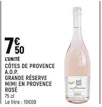 Spar Côtes de provence a.o.p grande réserve mimi en provence rosé offre