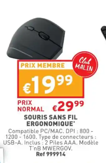 Trafic Souris sans fil ergonomique offre