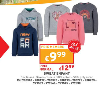 Trafic Sweat enfant offre