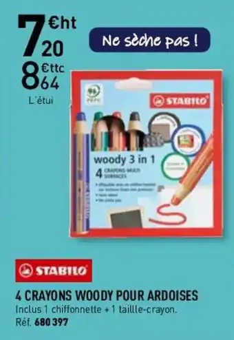 STABILO 4 crayons woody pour ardoises