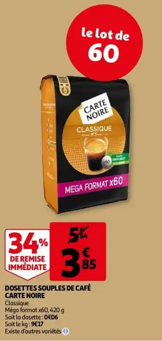 Auchan CARTE NOIR Dosettes Souples De Café offre