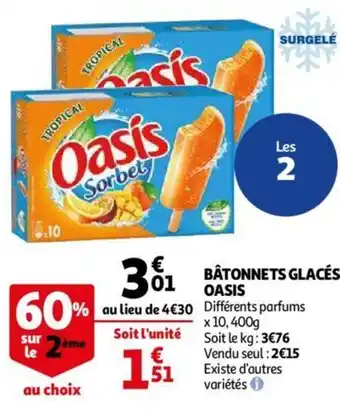 Auchan OASIS bâtonnets glacés offre