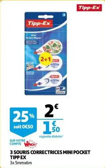 Auchan TIPP-EX 3 souris correctrices mini pocket offre