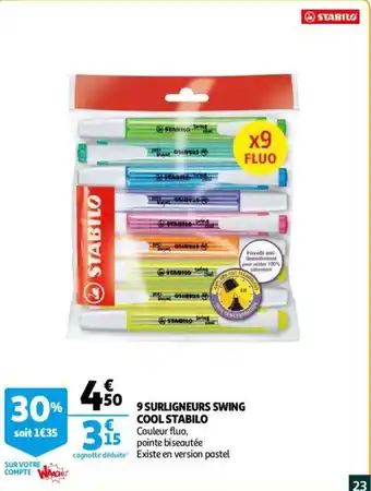 Auchan STABILO 9 surligneurs swing cool offre