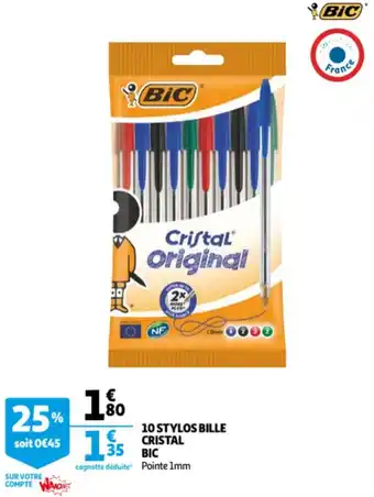 Auchan BIC 10 stylos bille cristal offre