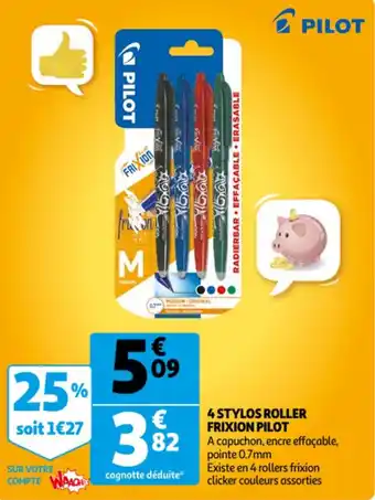 Auchan PILOT 4 stylos roller frixion offre