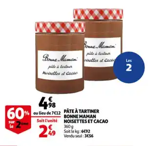 Auchan Pâte à tartiner bonne maman noisettes et cacao offre