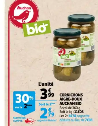 Auchan Cornichons Aigre-Doux Auchan Bio offre