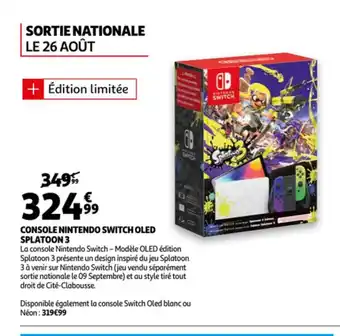 Auchan Console Nintendo Switch OLED Splatoon 3 offre