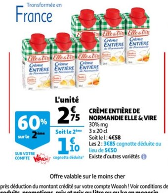 Auchan Crème entière de Normandie Elle & Vire offre