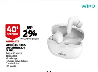 Auchan Wiko écouteurs Buds immersion Blanc offre