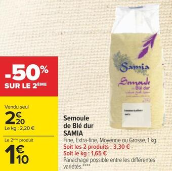 Carrefour Samia semoule de blé dur offre