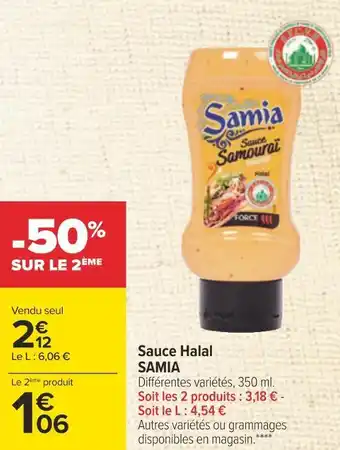 Carrefour Samia sauce halal offre