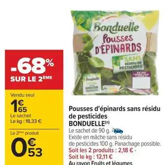 Bonduelle pousses d'épinards sans résidu de pesticides