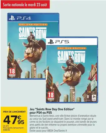 Carrefour Jeu "saints row day one edition" pour ps4 ou ps5 offre