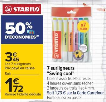Carrefour Stabilo 7 surligneurs "swing cool" offre
