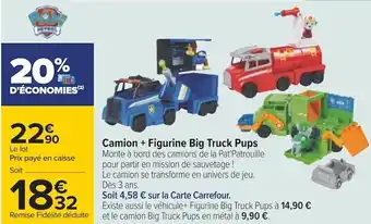 Carrefour Paw patrol camion + figurine big truck pups offre