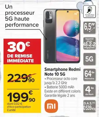 Carrefour Xiaomi smartphone redmi note 10 5g offre