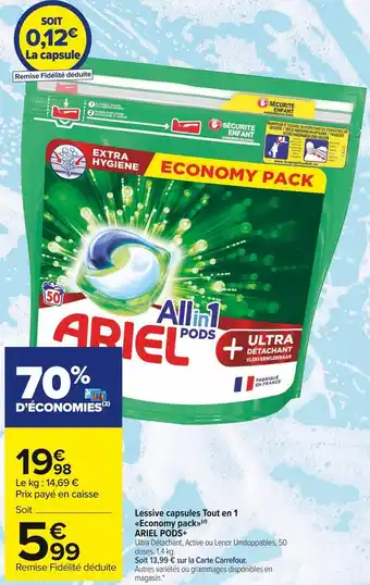 Carrefour Market Ariel pods+ lessive capsules tout en 1 economy pack offre