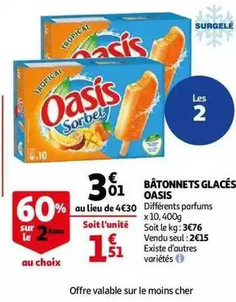 Auchan Bâtonnets glacés oasis offre