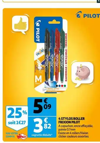 Auchan 4 stylos roller frixion pilot offre