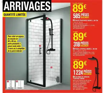 Brico Dépôt Porte pivotante noire l.80cm, paroi latérale noire l.80cm, colonne de douche offre