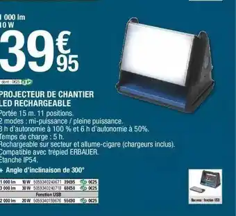 Brico Dépôt Projecteur de chantier led rechargable offre