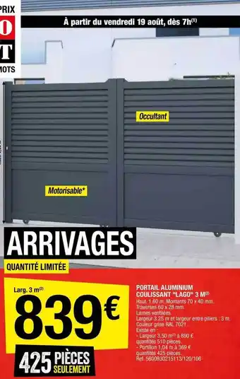 Brico Dépôt Portail aluminium coulissant offre
