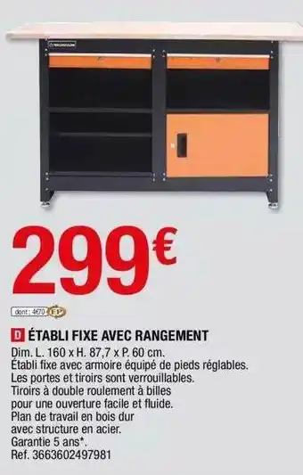 Brico Dépôt Établi fixe avec rangement offre
