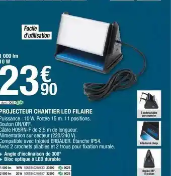 Brico Dépôt Projecteur chantier led filaire offre